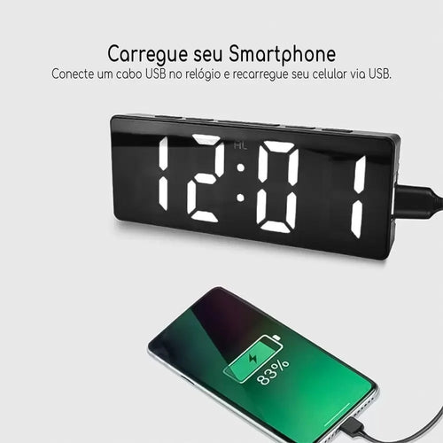 Despertador Digital LED com Termômetro e Luz Noturna para Quarto, Escritório e Viagem
