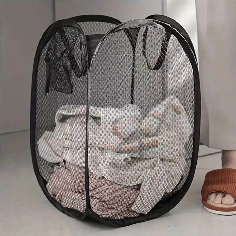Mesh Pop-up Laundry Basket, Laundry Basket, Foldable Dirty Clothes Storage Basket, Large Capacity Storage Basket - Image 9