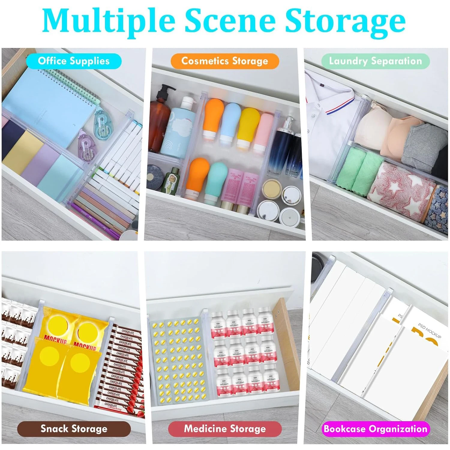 6/8/10/12-Pack Adjustable Drawer Organizers, Clear Expandable Dresser Organizers for Storing Clothes Kitchen Utensils - Image 5