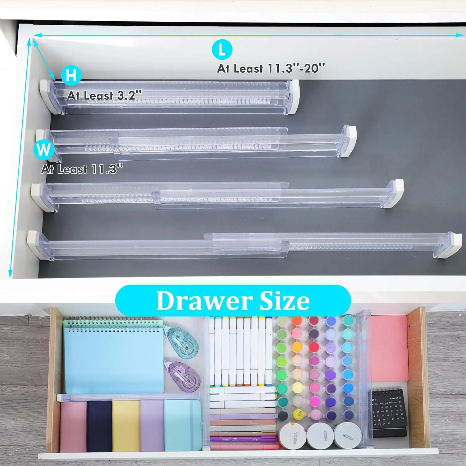 6/8/10/12-Pack Adjustable Drawer Organizers, Clear Expandable Dresser Organizers for Storing Clothes Kitchen Utensils - Image 4