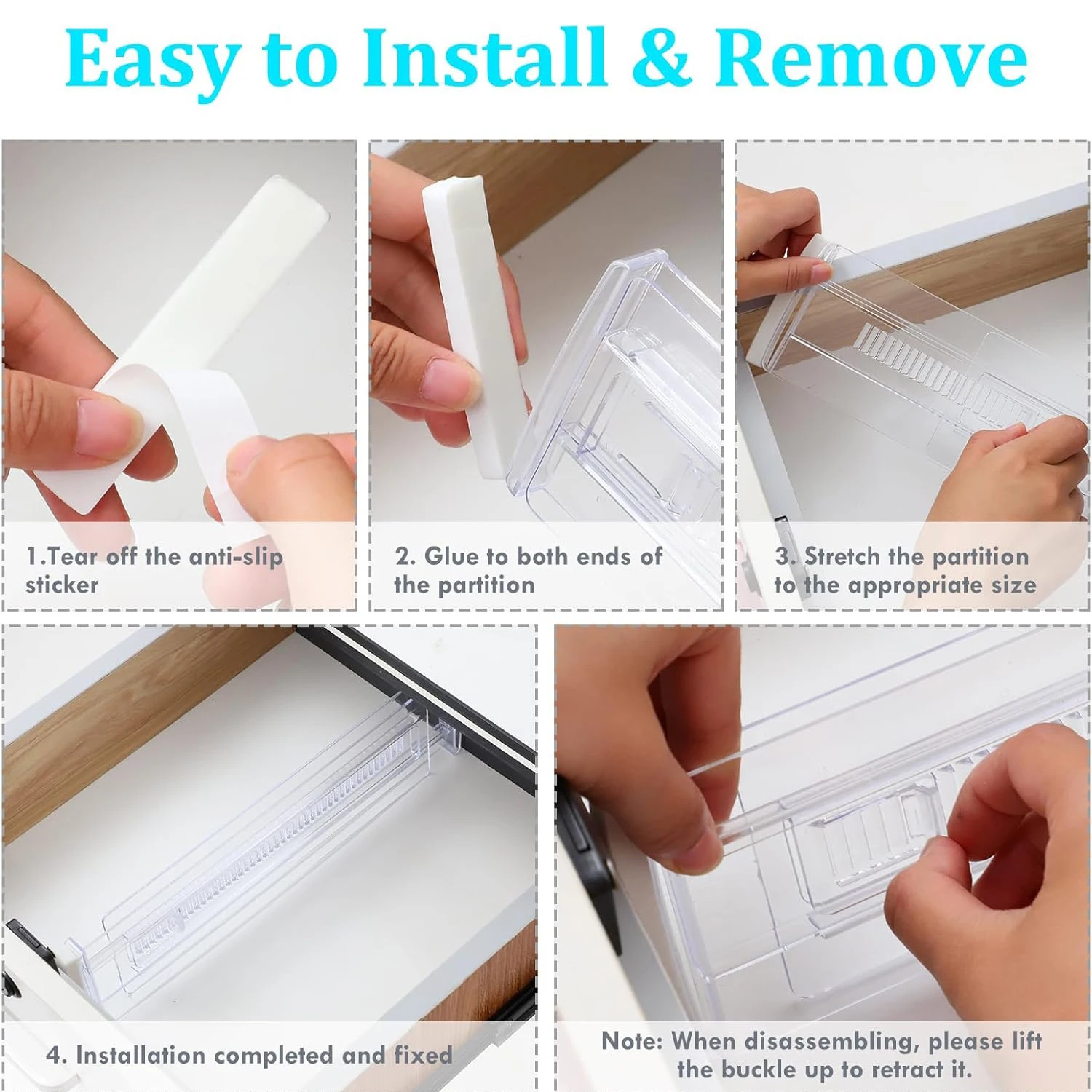 6/8/10/12-Pack Adjustable Drawer Organizers, Clear Expandable Dresser Organizers for Storing Clothes Kitchen Utensils - Image 6