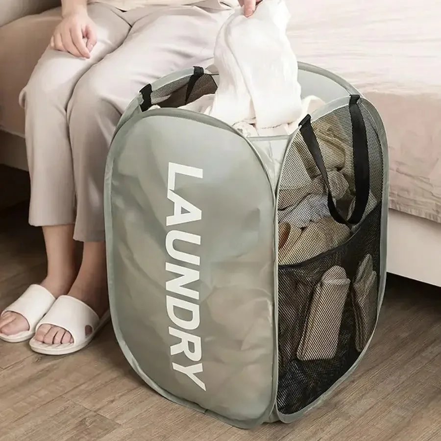 Mesh Pop-up Laundry Basket, Laundry Basket, Foldable Dirty Clothes Storage Basket, Large Capacity Storage Basket - Image 3